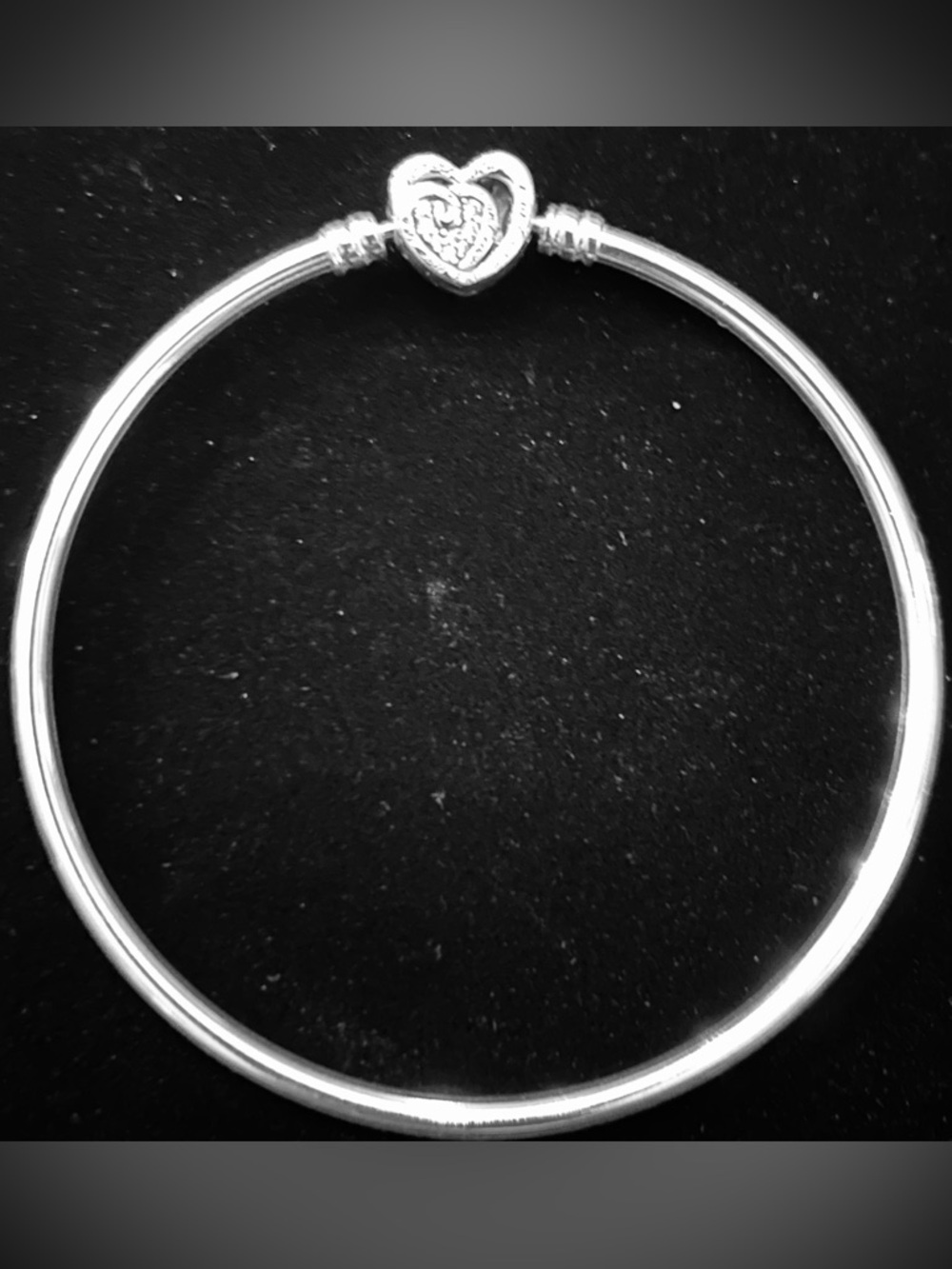 Pandora 925 Sterling Silver Heart Charm Bangle Bracelet with Crystal Accents - Picture 5 of 6